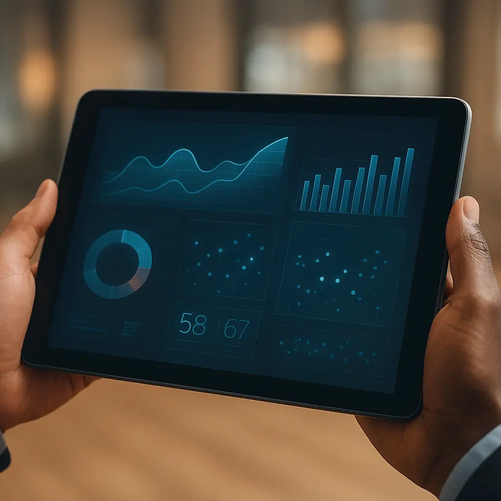 Tablet displaying data charts