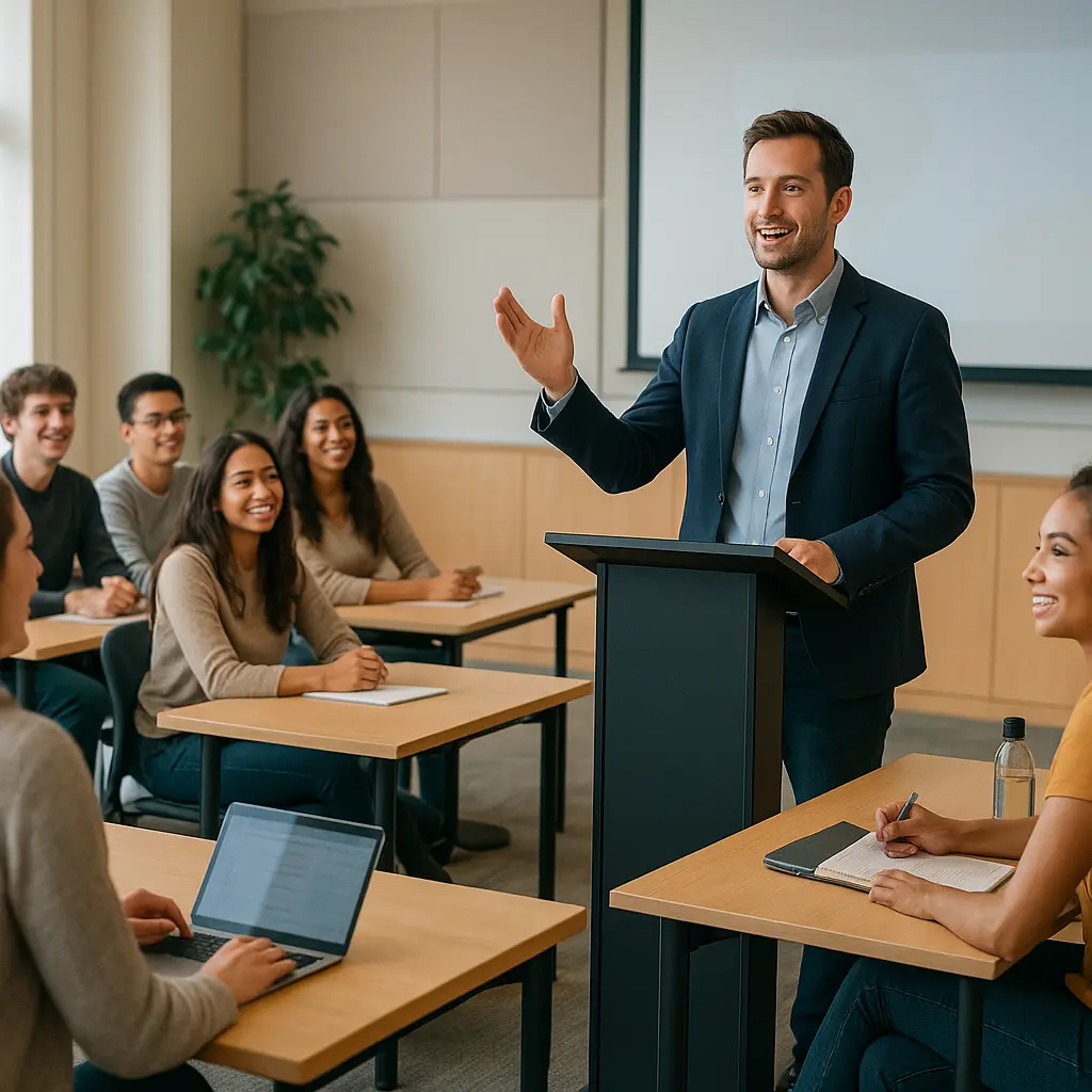 Speaker presenting to university students